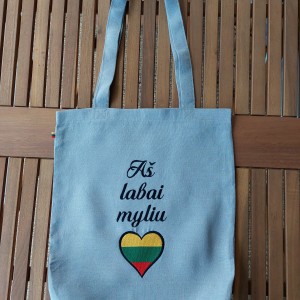 Lininis krepšys „Aš labai myliu Lietuvą"