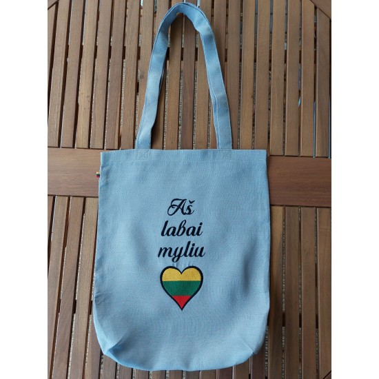 Lininis krepšys „Aš labai myliu Lietuvą"